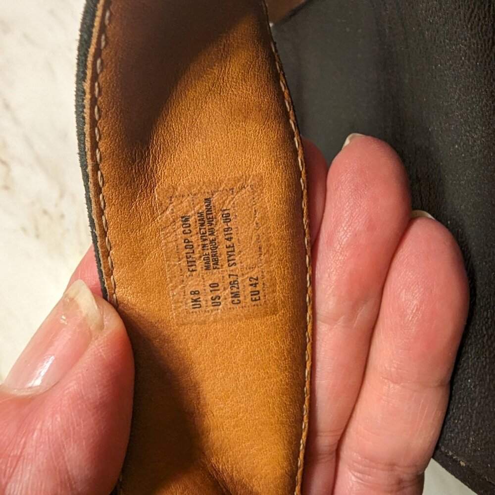 Ladies Black Fitflops Slides With Double Gold Met… - image 5